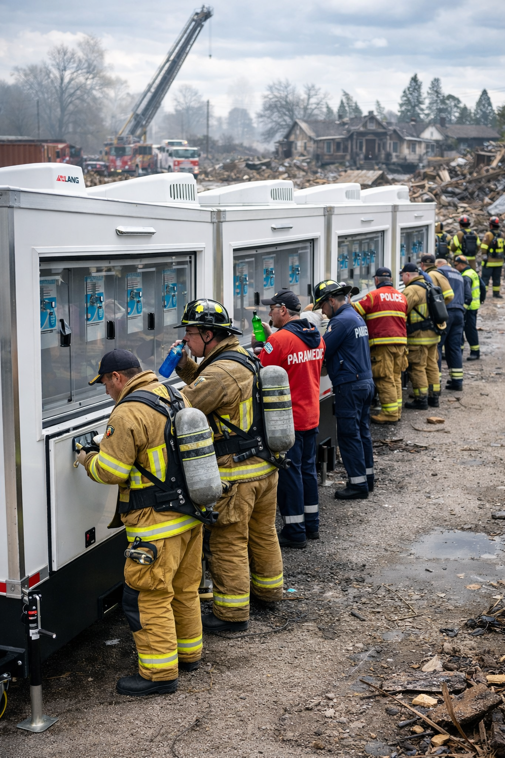 California wildfire response drinking water station at base camp