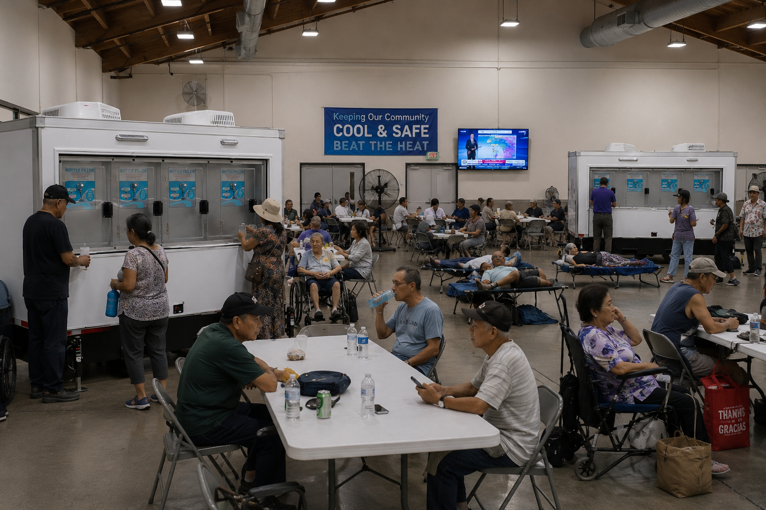California cooling center drinking water station rental during heat emergency