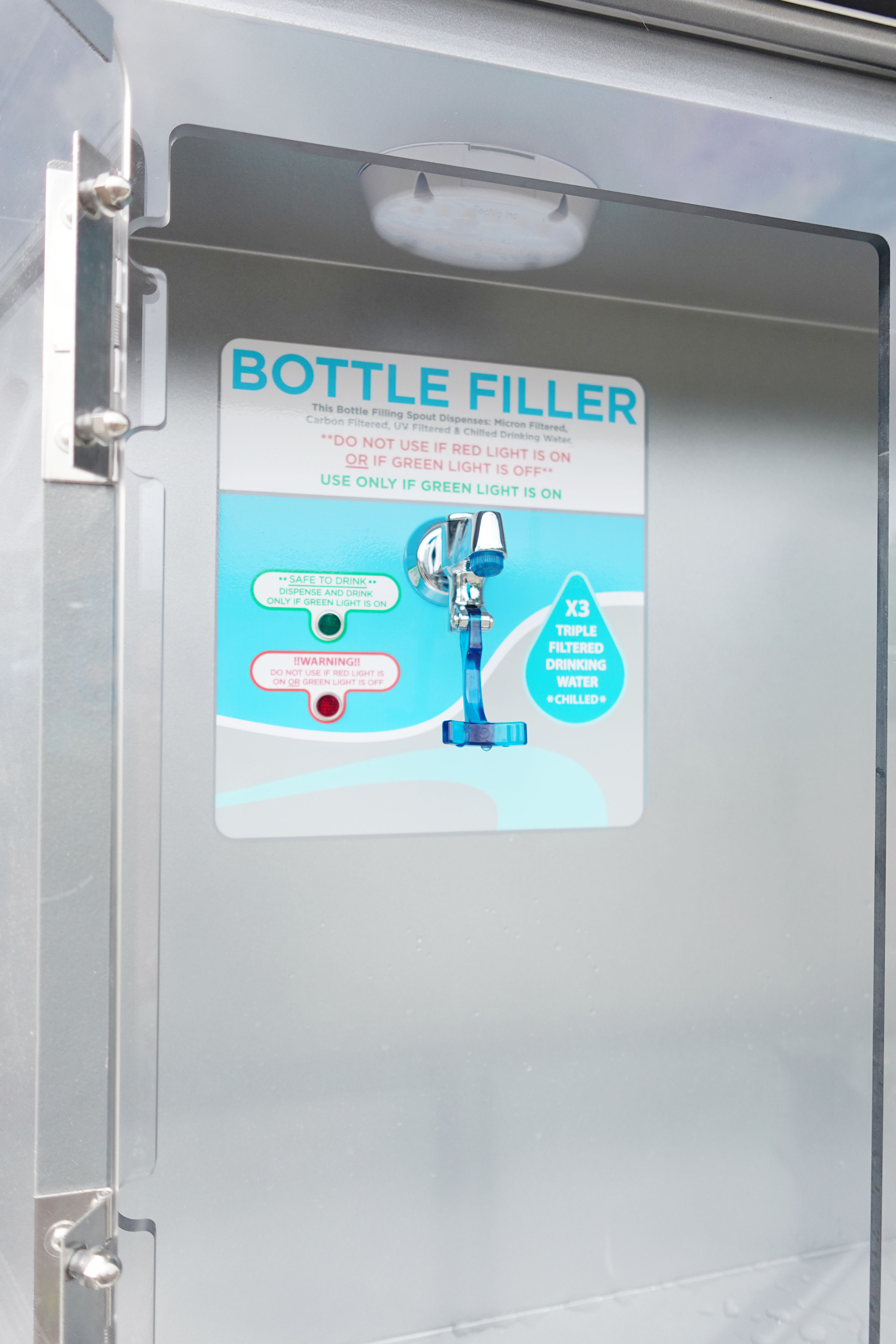 Outdoor bottle filling station dispensing cold filtered drinking water at a Chandler site