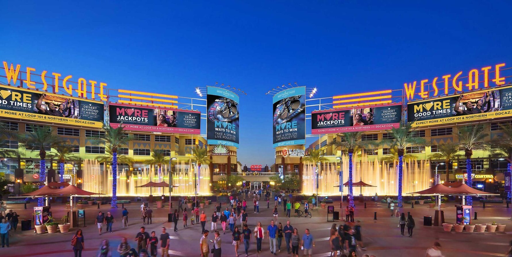 Westgate Entertainment District in Glendale Arizona near State Farm Stadium and Desert Diamond Arena