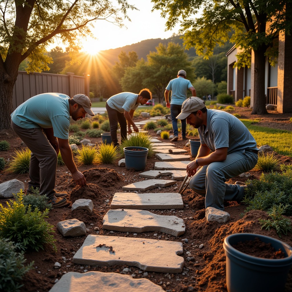 Outdoor landscaping and grounds crew working in the Salt Lake Valley summer with cold water on site
