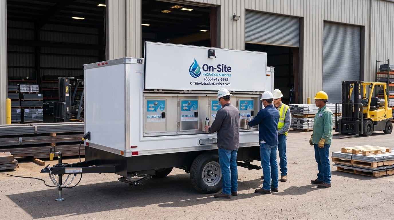 Mobile water station set up for a manufacturing yard, serving the Arvada area
