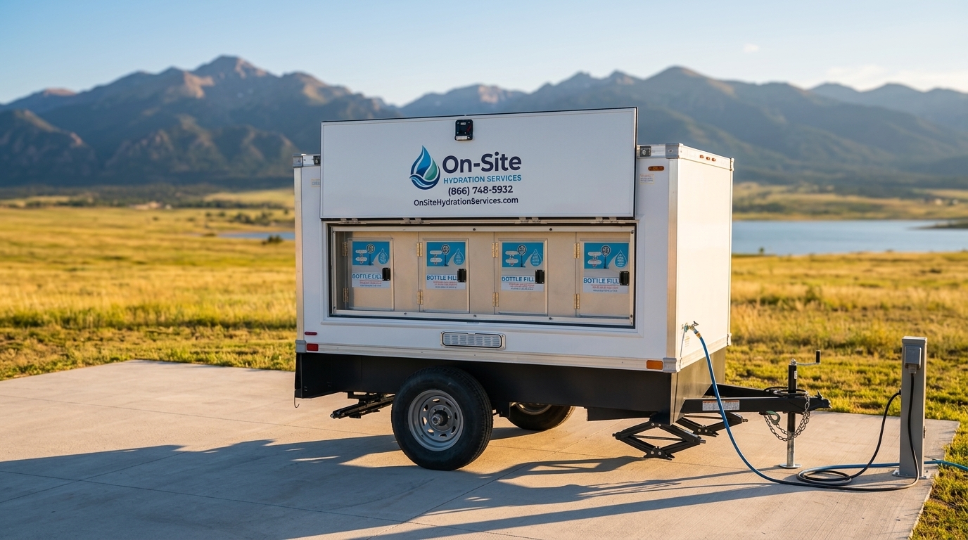 Signature Series water station trailer staged for Aurora crews, Centennial on the same route
