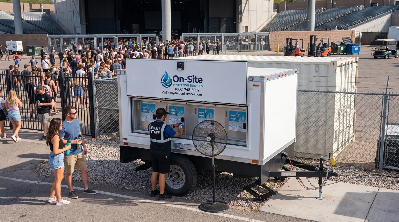 Mobile water station set up for a concert venue, serving the Brownsville area