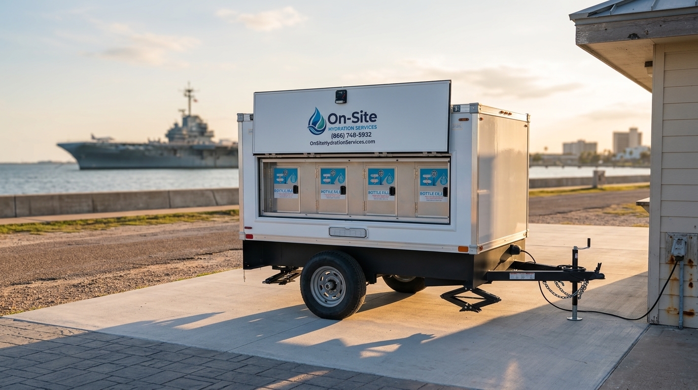 Signature Series water station trailer staged for Corpus Christi crews, Portland on the same route