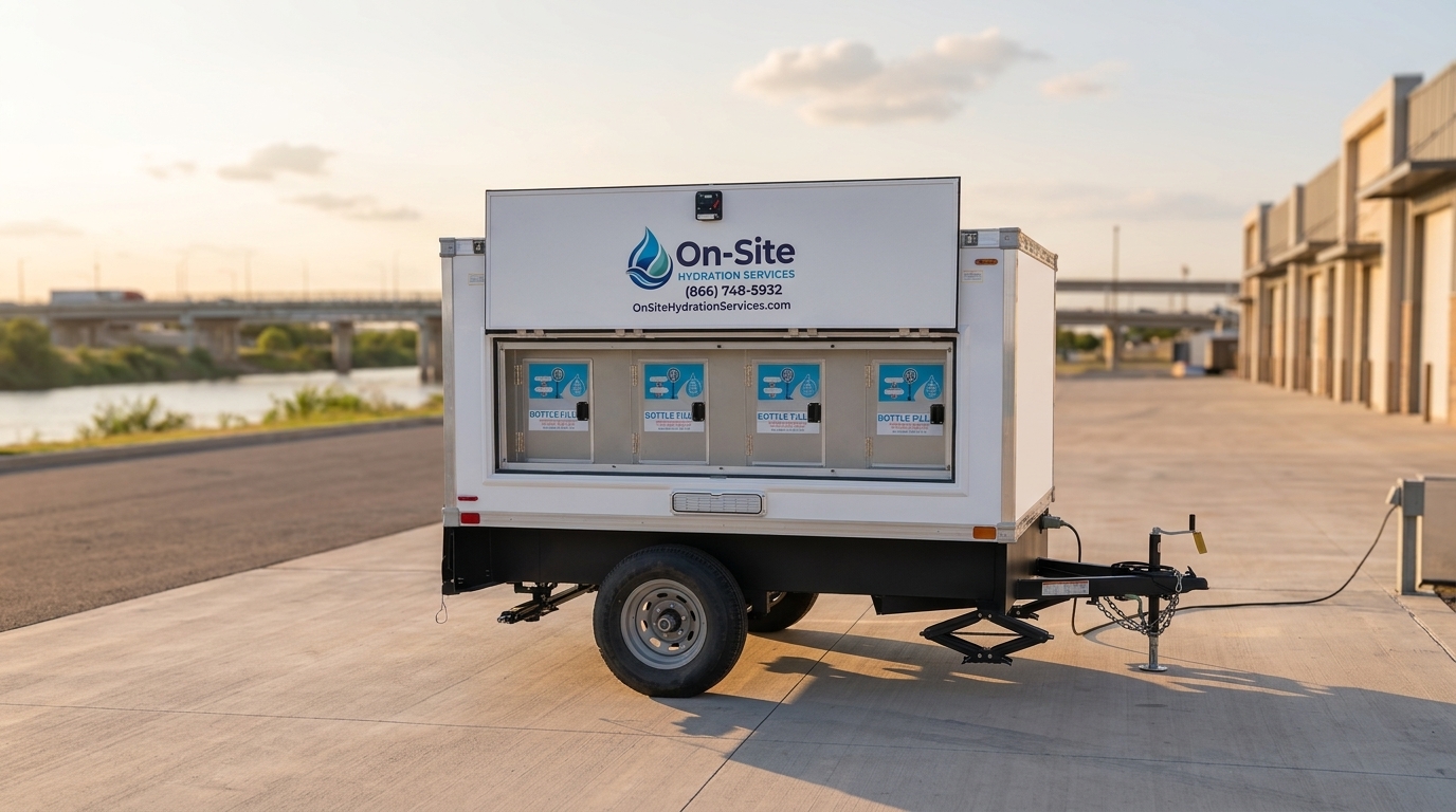 Chilled bottle-fill water trailer ready for a Laredo or Zapata site