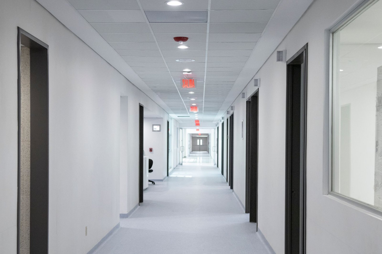 A clinical hallway inside a medical office building