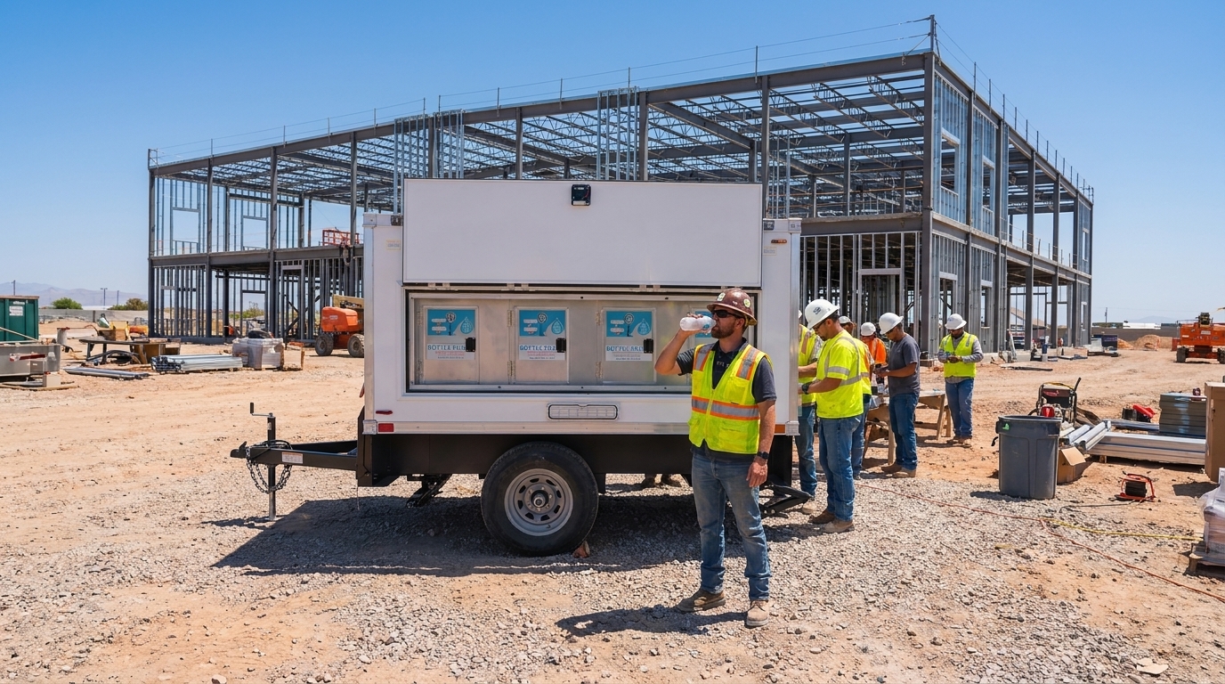 Job site keeping cool potable water within reach of the work