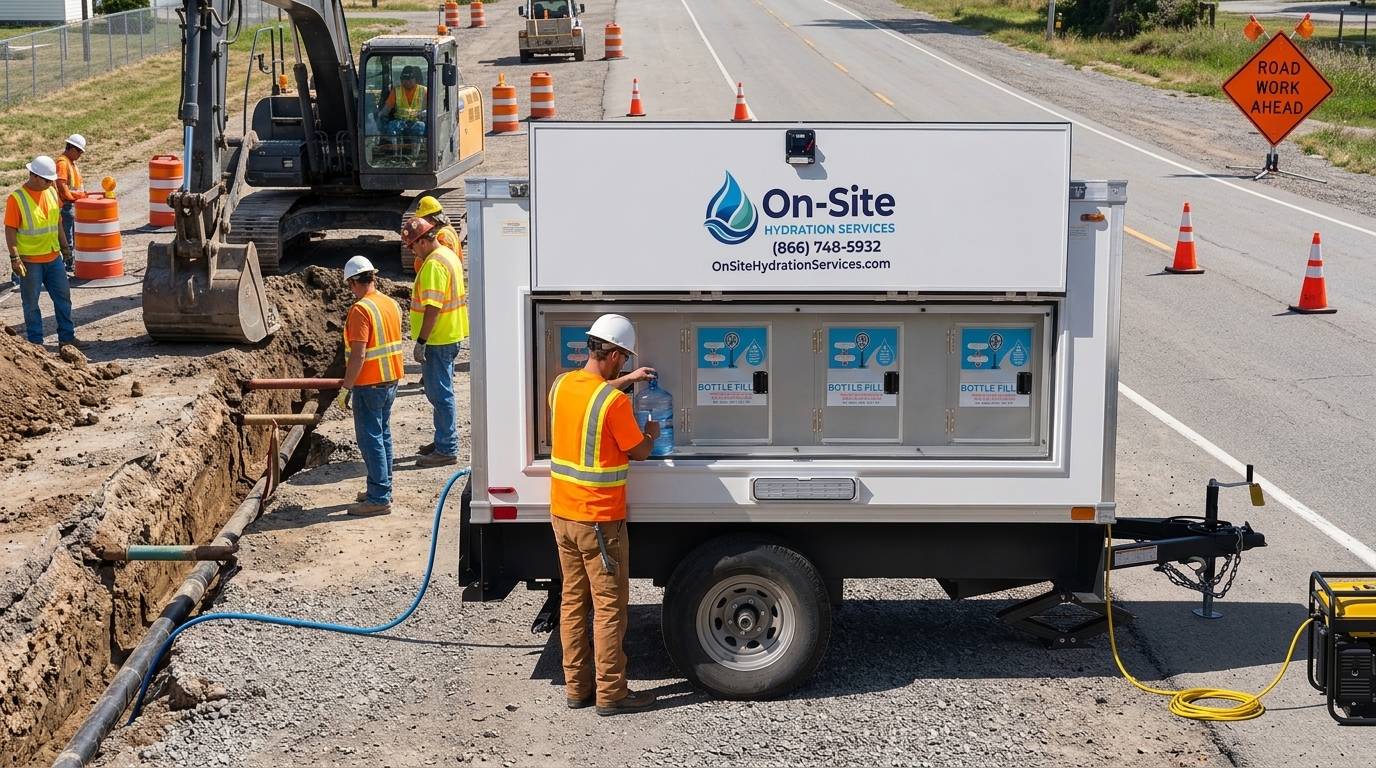 A Benicia-side jobsite near Vallejo with the cold water Cal/OSHA heat-illness rules require