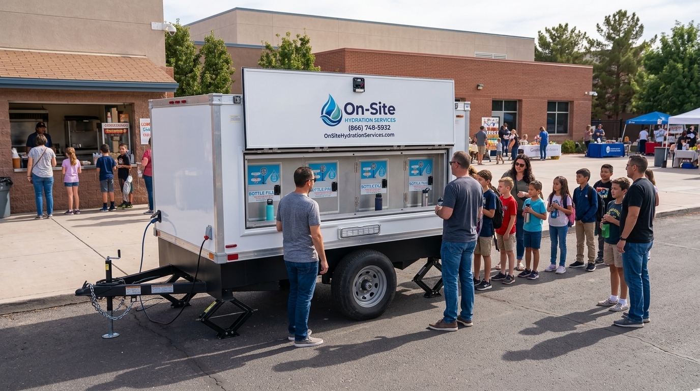 Water station trailer at a school event, the kind we stage for Vallejo area work