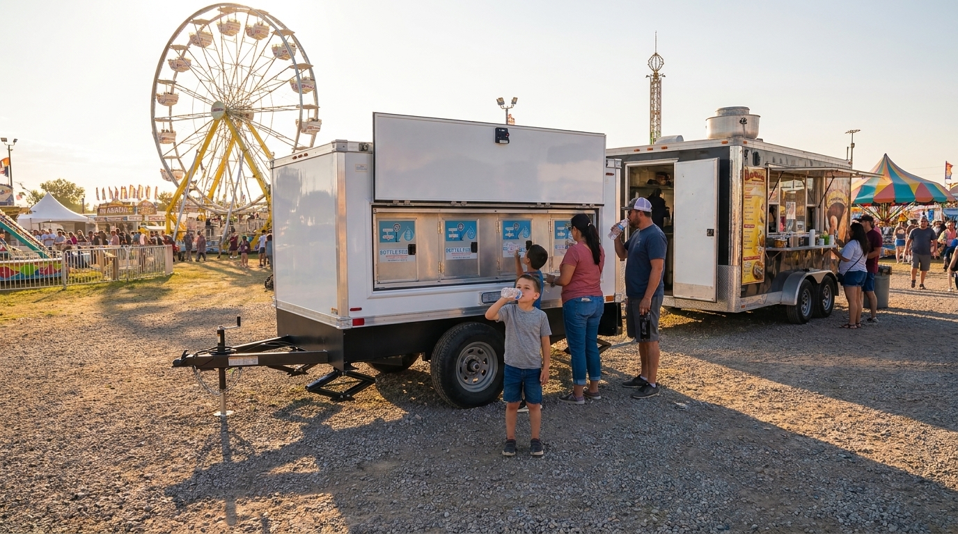 Water station trailer staged and ready to pour