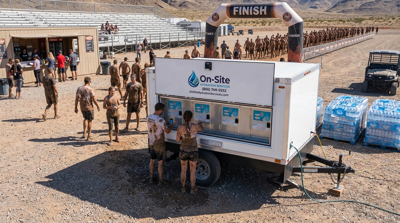 Water station trailer at an obstacle race, staged for Goodyear area work