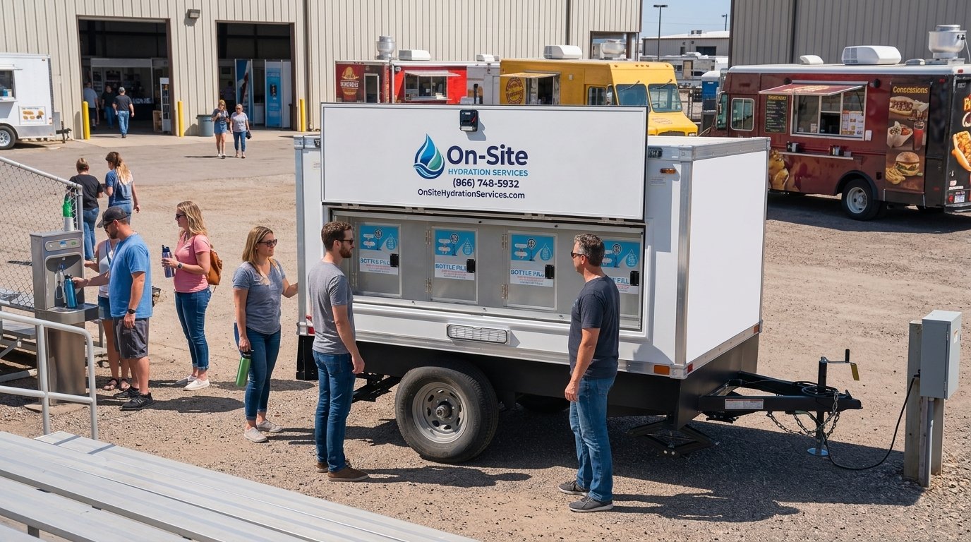 Mobile bottle-fill water trailer staged for West Covina crews and the San Gabriel Valley events