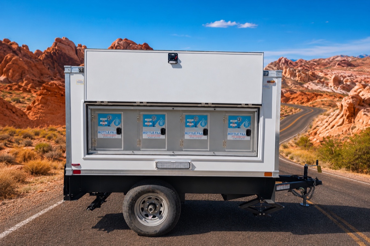Chilled water trailer on site at a customer job site around Fernley, up close
