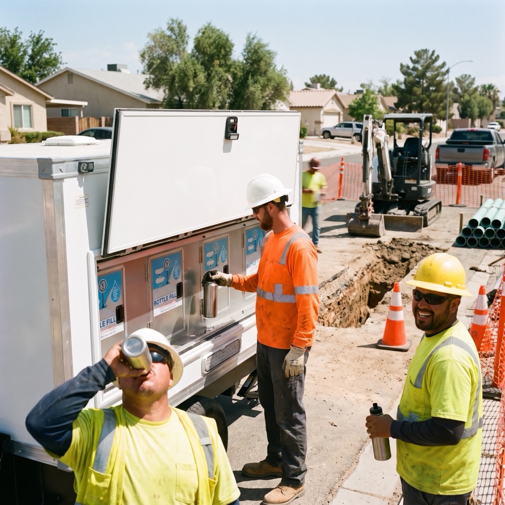 Mobile water station at a customer job site, the kind of job we run in Fernley, up close
