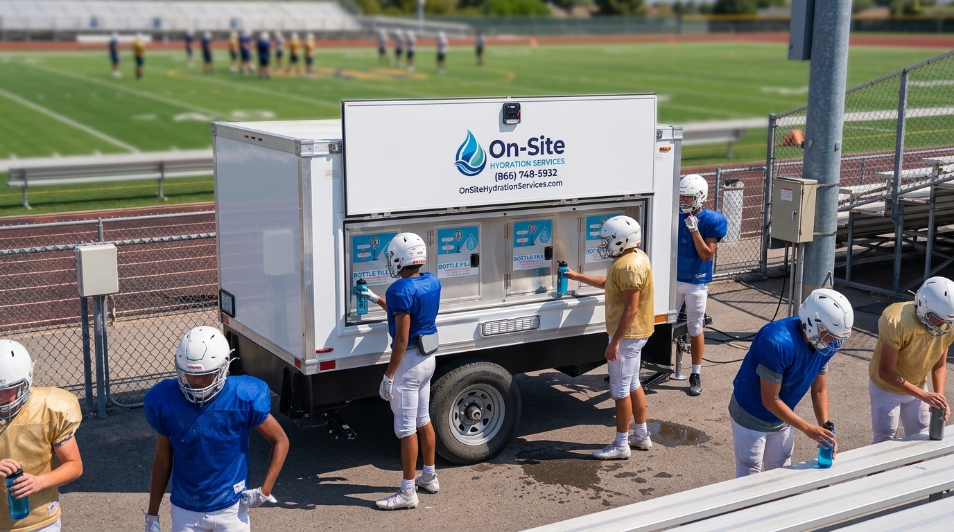 Chilled water station at a football camp, the kind we stage across Lewisville