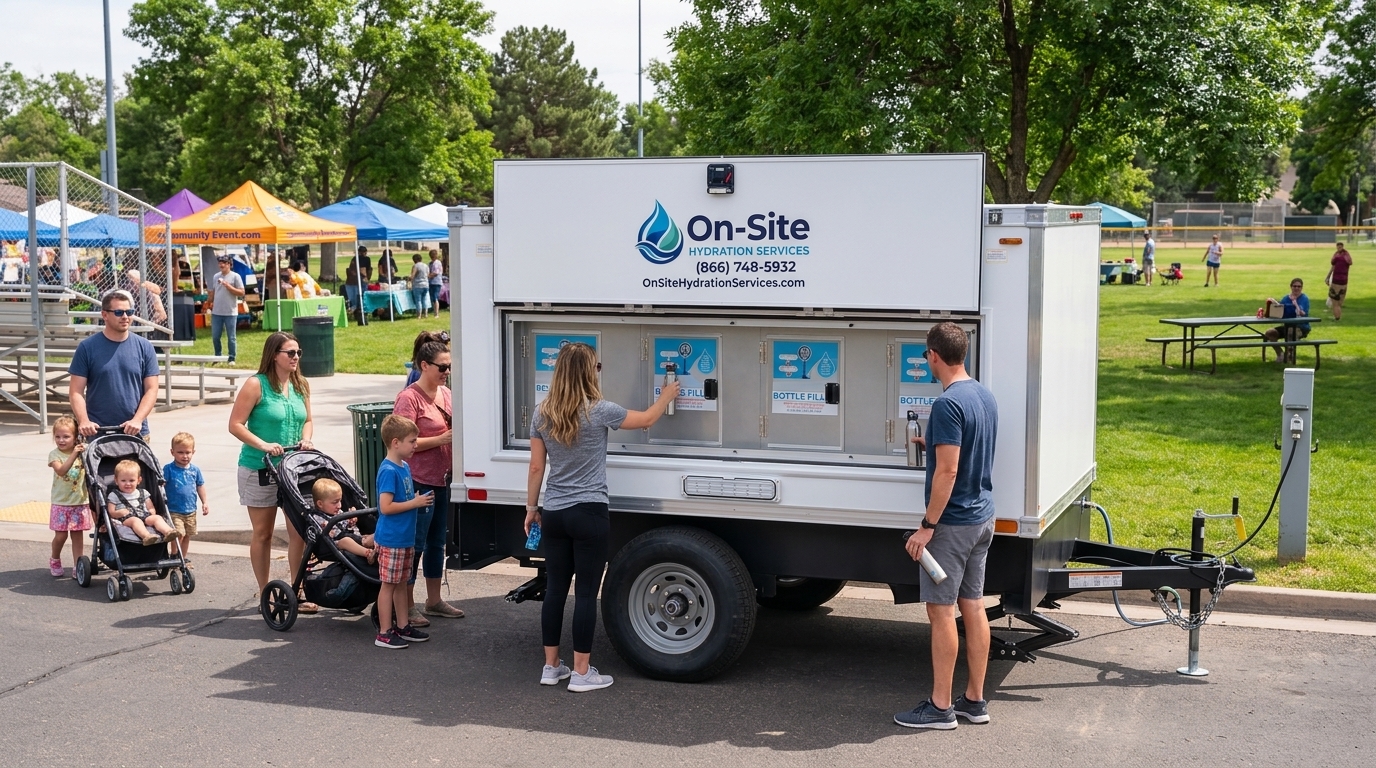 Chilled water station at a park event, the kind we stage across Lewisville
