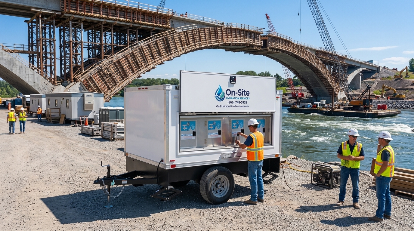 Chilled water station at a bridge construction project, the kind we stage across Lewisville