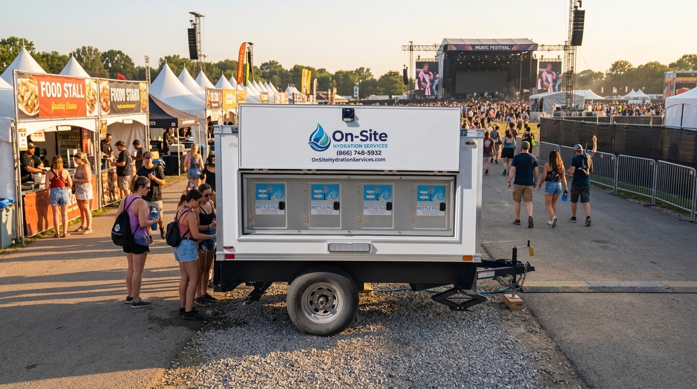Chilled water station at an outdoor music festival, the kind we stage across Lewisville